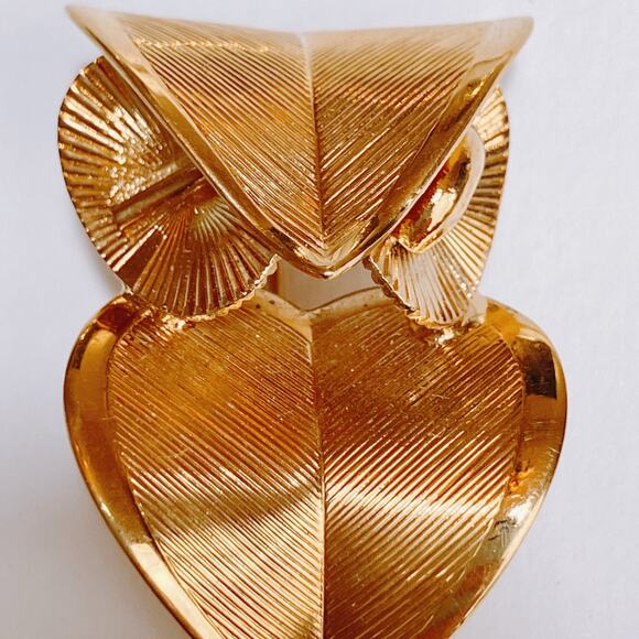 VTG Mid Century Signed Corocraft Gold Tone Owl Brooch Figural Pin 1950s Jewelry - Picture 4 of 10